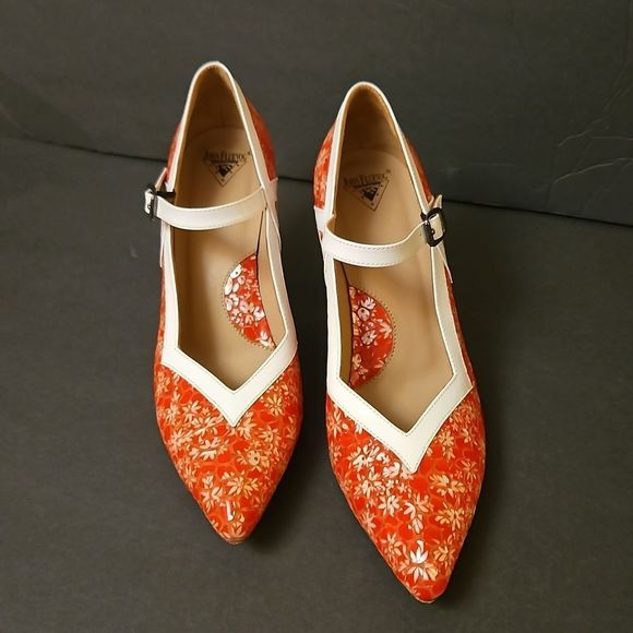 John Fluevog Shoes - John Fluevog, red floral print(twist) heels.  Size 9.5.